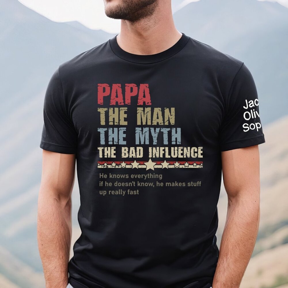 Personalized Papa The Man The Myth T-Shirt, Custom Father's Day Shirt With Kids